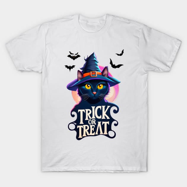 Midnight Whiskers: Trick or Treat! T-Shirt by TooplesArt